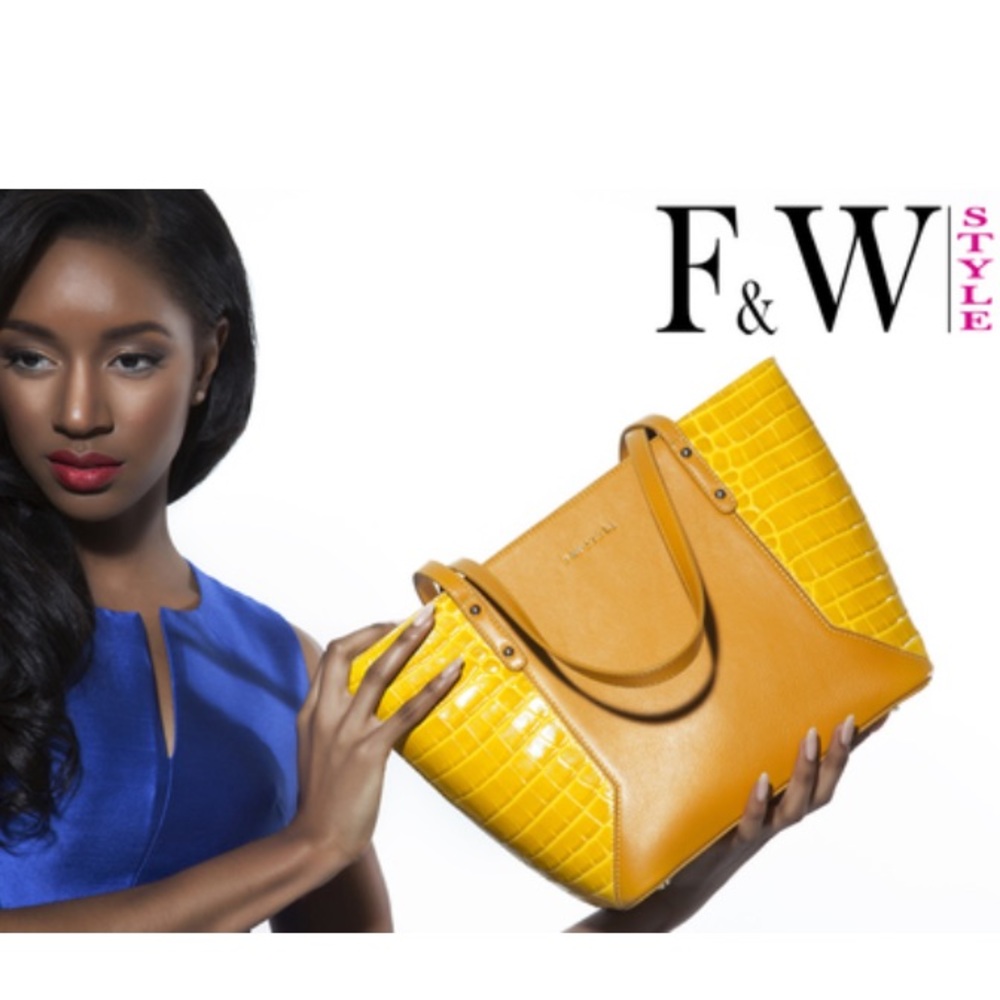 F&W STYLE, Lenox leather luxury Tote Yellow